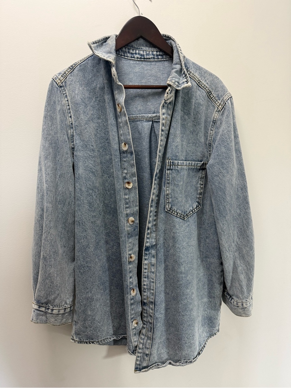 SHEIN Light Blue Washed Denim Shirt Jacket